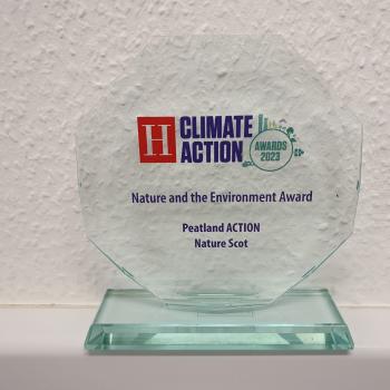 Winners trophy in the Holyrood Climate Award (2023) for the Nature and Climate category.