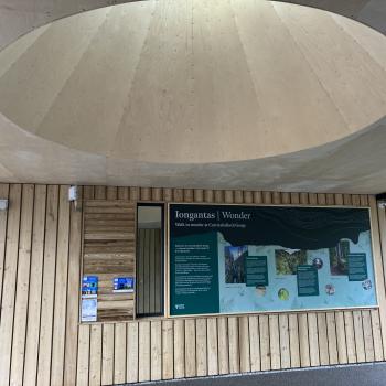 Interpretation panel at Corrieshalloch Gorge, with roof lightwell above.