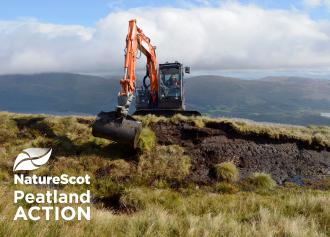 Peatland ACTION: A digger operator re-profiling a bare peat hag.